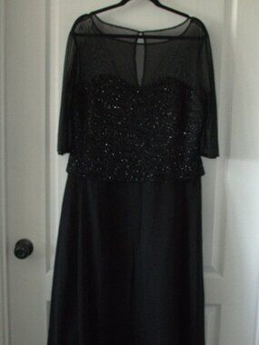 JKara New York Petite Black Beaded Illusion Neck Evening Gown size 16P